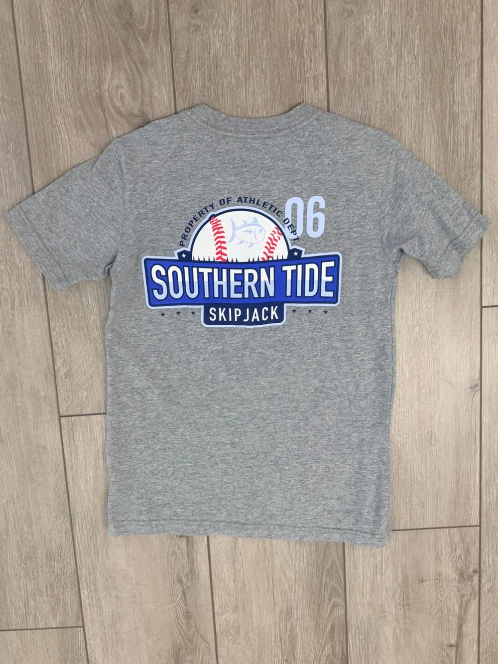 Boys Gray Southern Tide Graphic Tee - Blue & White Logo